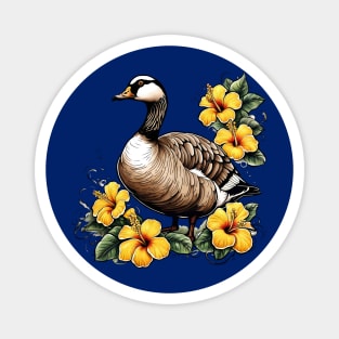 Cute Nene Hawaiian Goose With Yellow Hibiscus Magnet